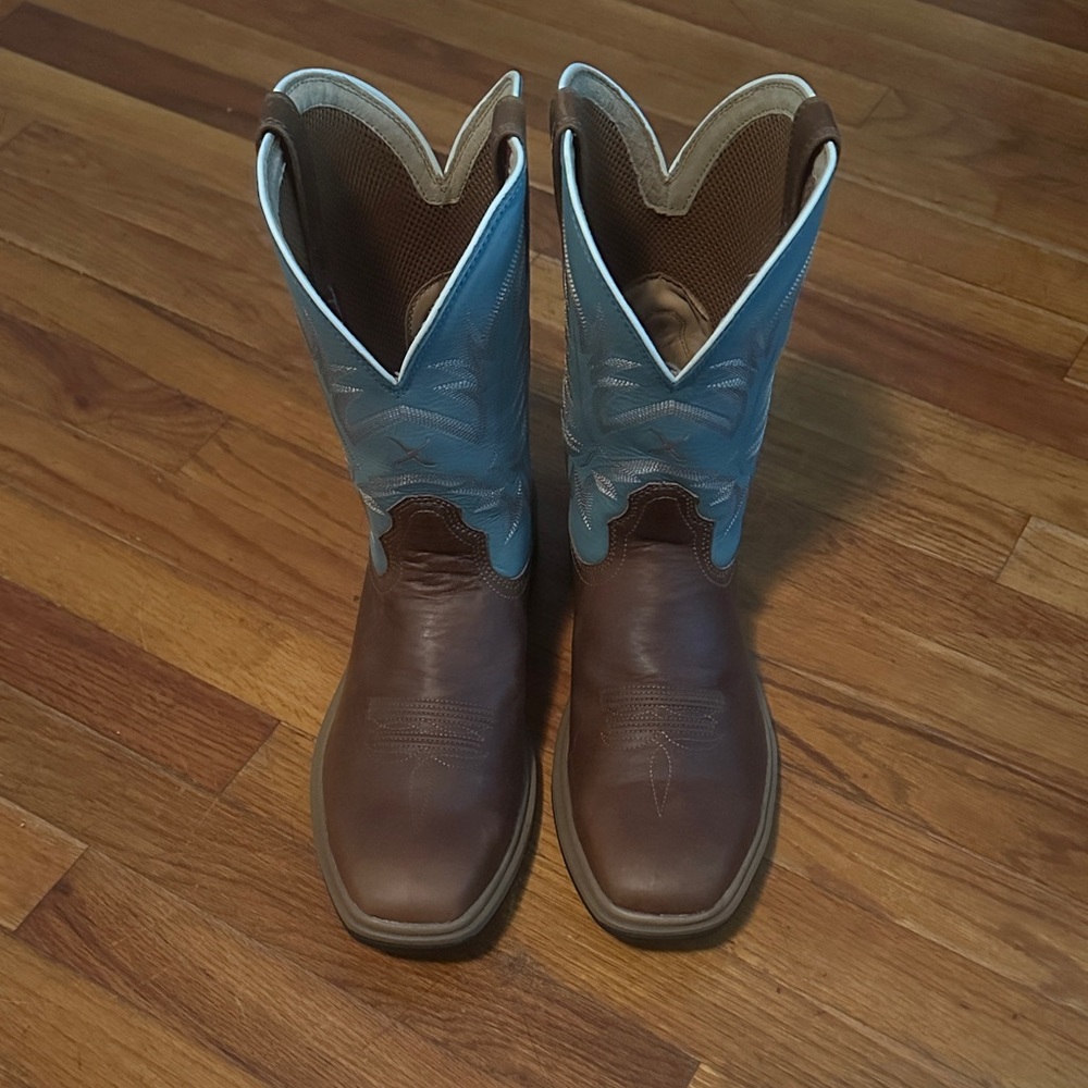 Brown and Blue Western Cowboy Boots